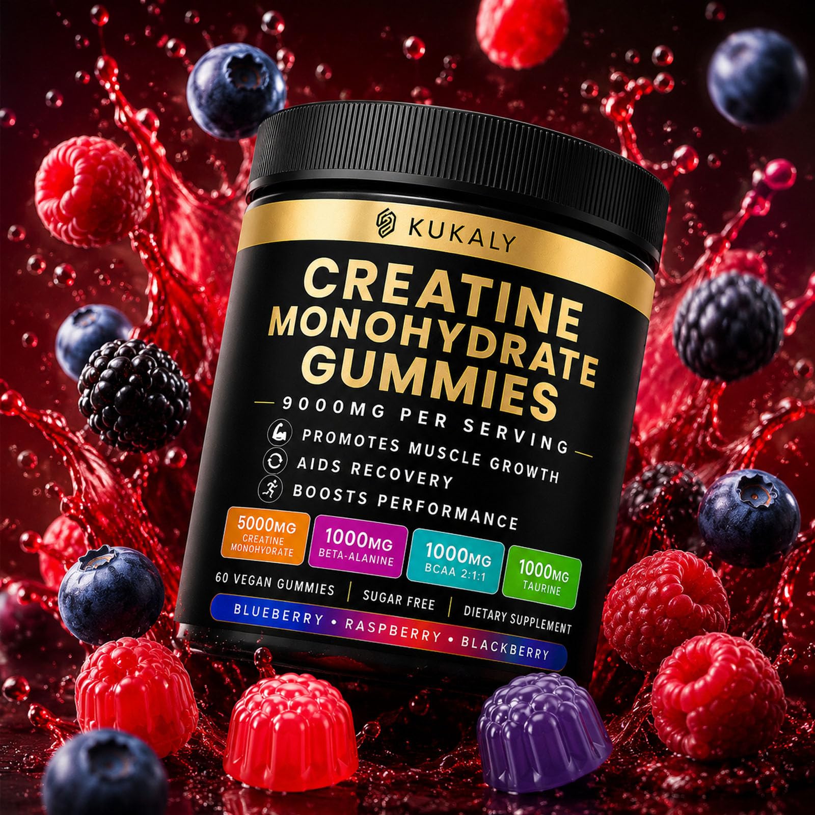 Kukaly Creatine Monohydrate Gummies, Creatine Gummy for Men & Women, Rich in Vitamin L-Taurine, B6 for Muscle Support, Energy Boost, 60 Count — Amazon image 5