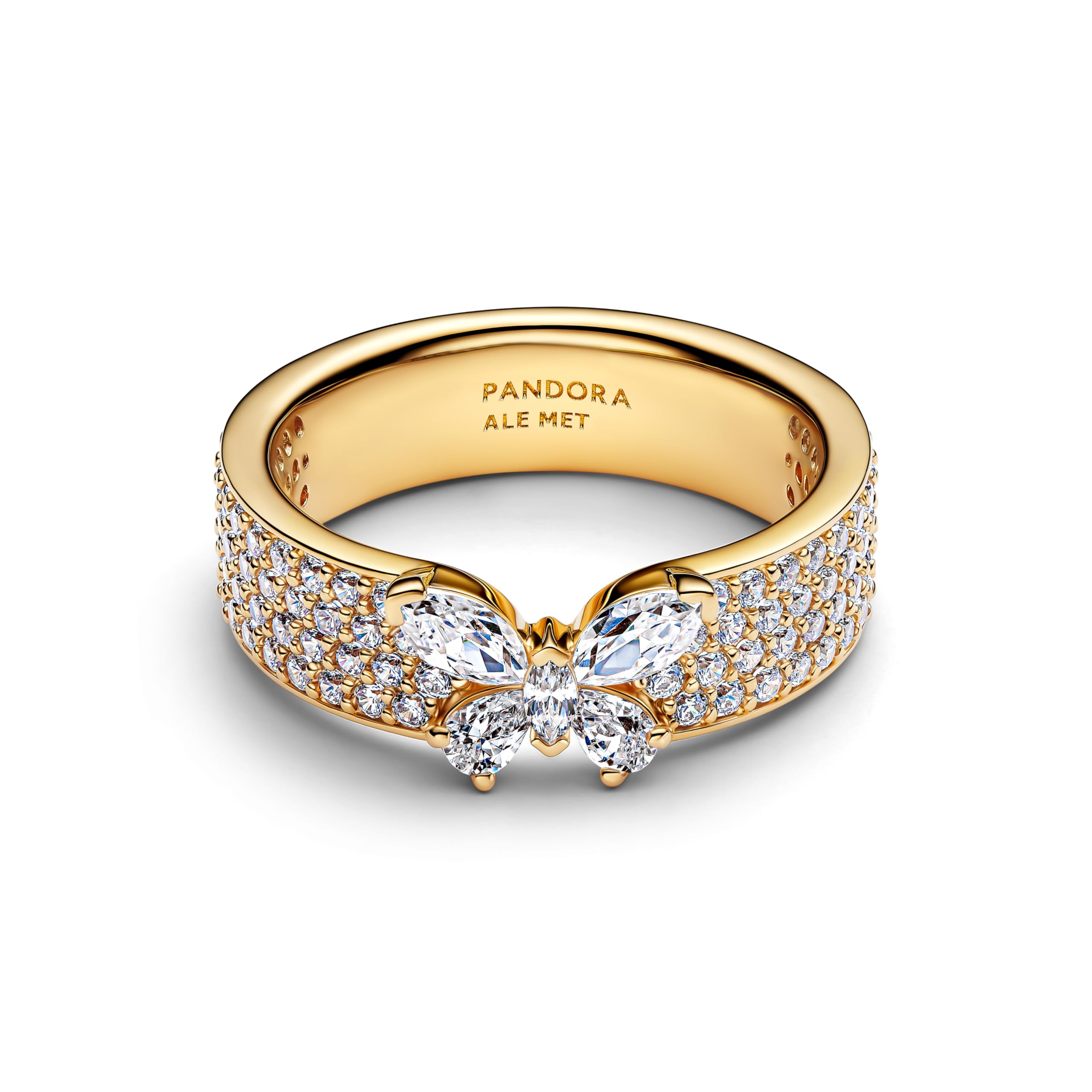 PANDORA Anillo para mujer, diseño de mariposa, ancho dorado, 164270C01
