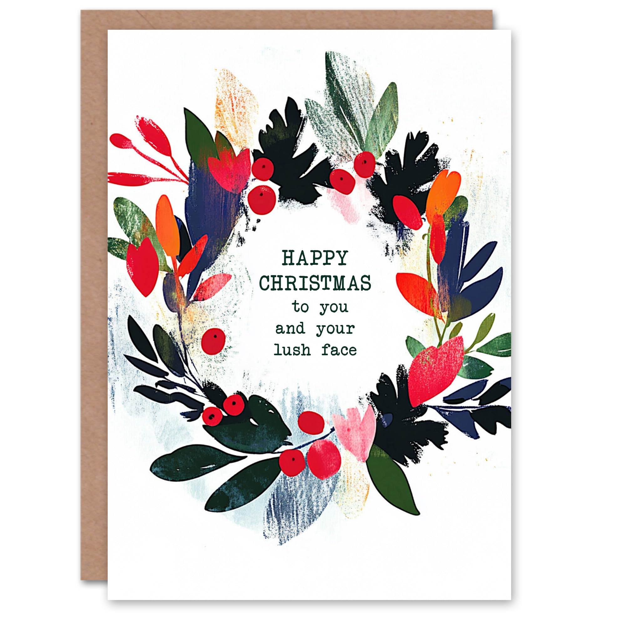 Artery8 Colourful Wreath To You And Your Lush Face For Her Woman Christmas Card