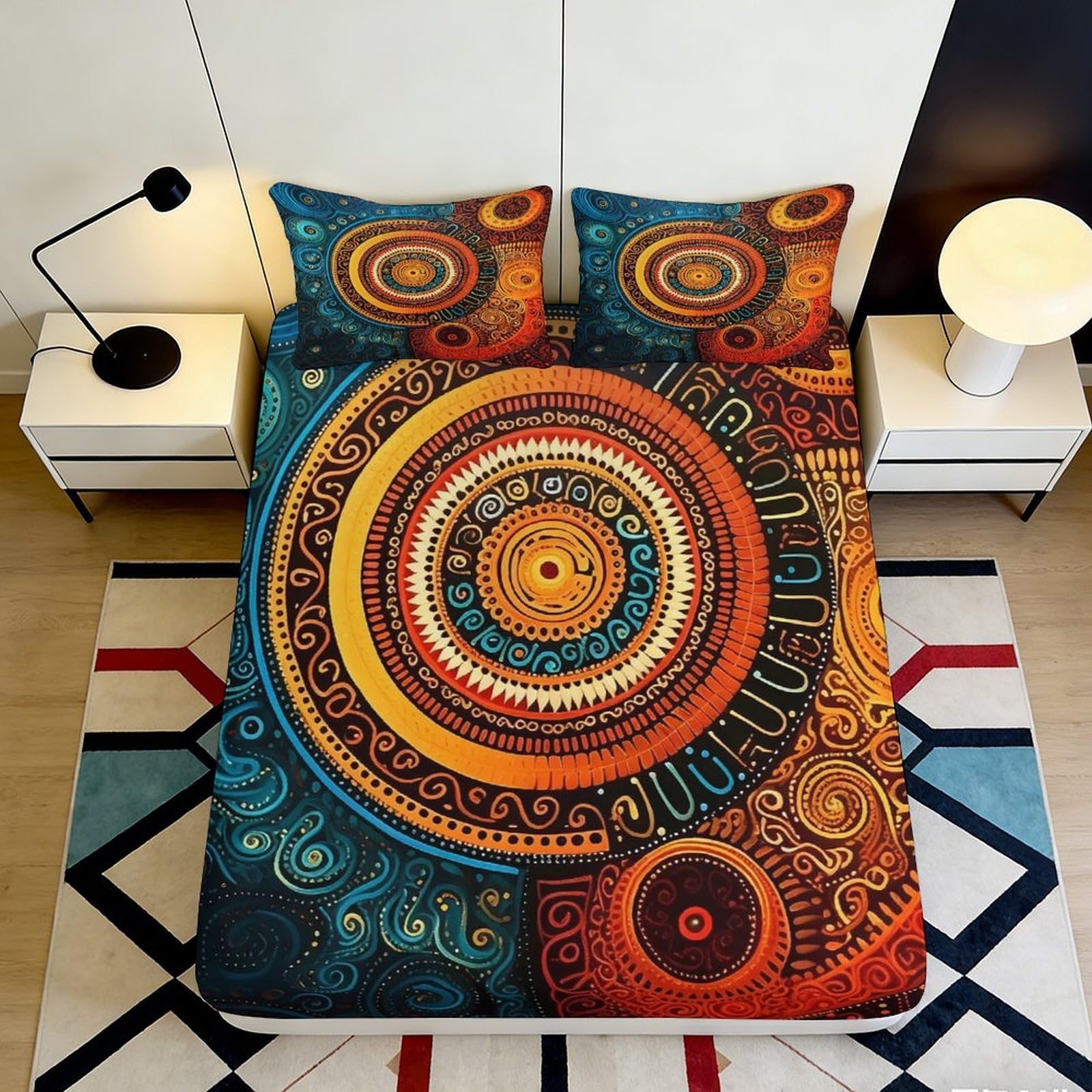Dhbaneiok Style-1 3D Printed Mandala Boho Fitted Sheet Microfiber Soft Colorful Abstract Mattress Cover For Bedroom Guest Room Decor 90X200x25cm