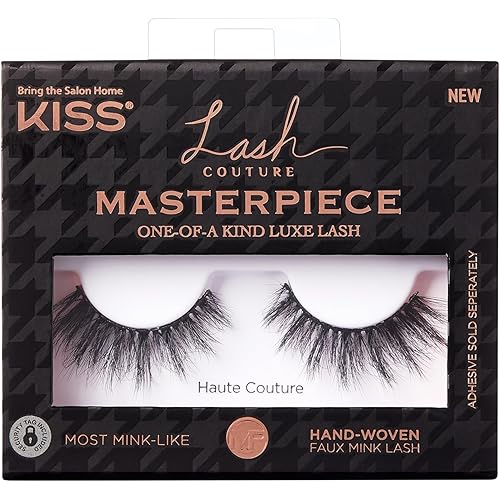 KISS Lash Couture Masterpiece Hand-Woven Faux Mink False Eyelashes, Style ‘Haute Couture’, 16mm, Easy to Apply, Reusable, Vegan, Cruelty Free, 1 Pair Strip Lashes