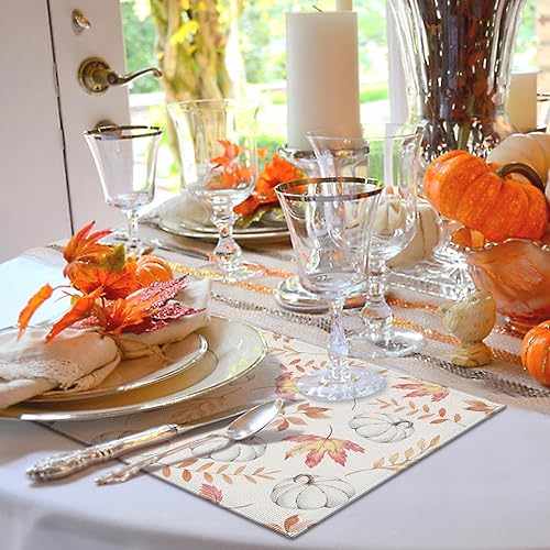 Miniatura 6 de Manteles individuales de otoño florales de otoño de 12 x 18 pulgadas, decoración de Halloween, juego de 4 manteles individuales lavables para mesa