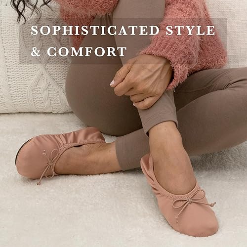 Miniatura 5 de Isotoner - Pantuflas estilo bailarina de satén para mujer con suave lazo de moño y suela de gamuza