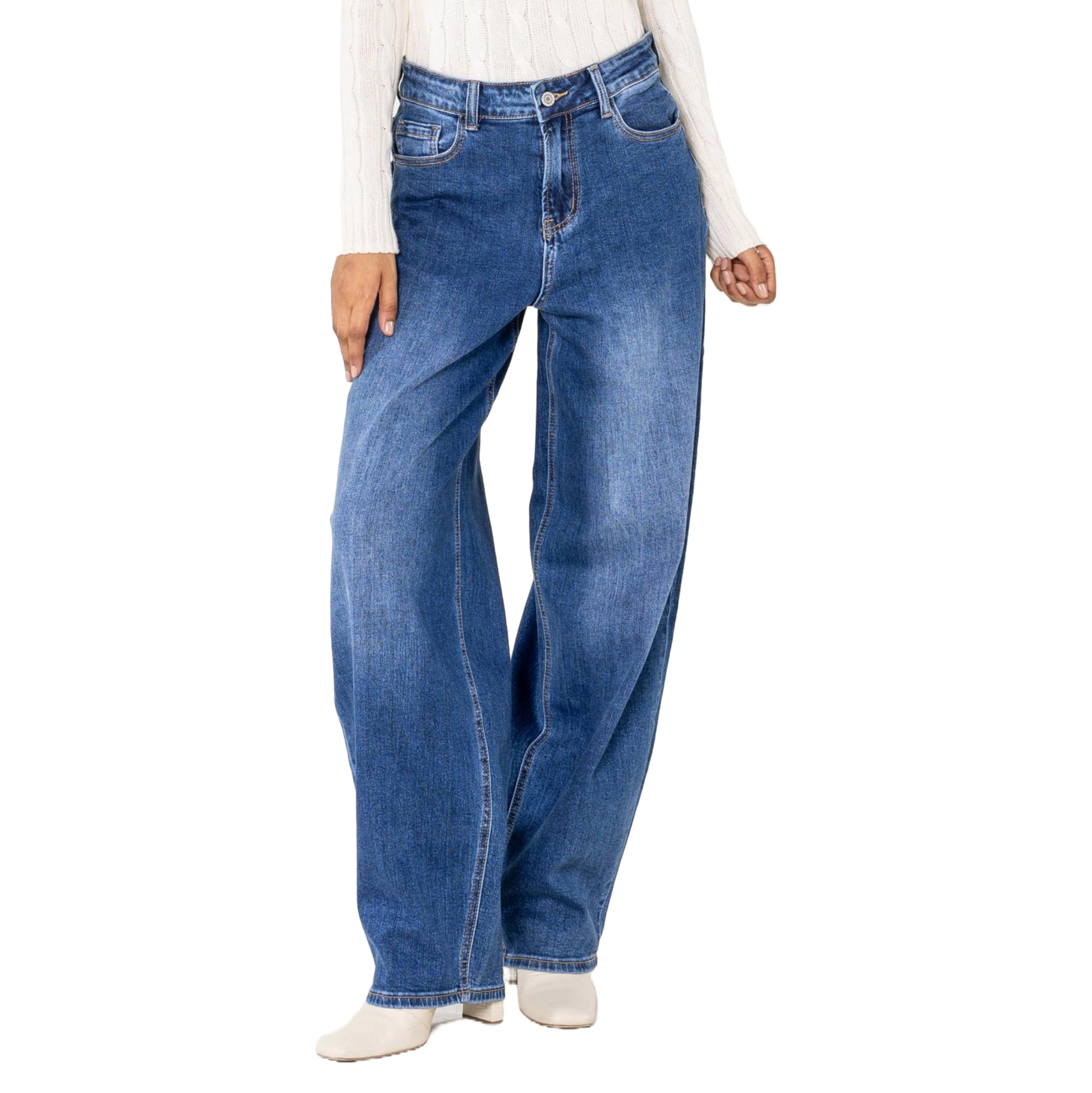 Jeans montants coupe large Nina Carter YY302 denim stretch effet usé - 8