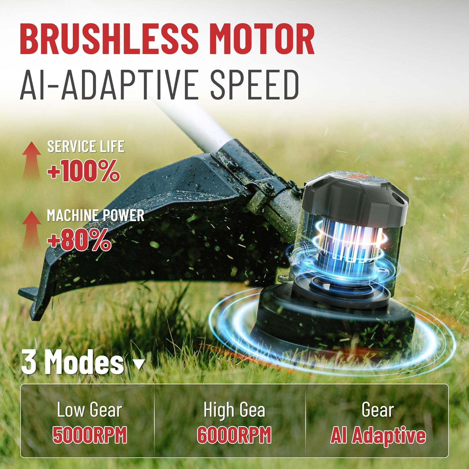 DCK 58V 17" String Trimmer Cordless, AI Adaptive Speed, Brushless Weed Eater & Edger with Dual-line Auto Feed, 6000RPM, 4.0Ah Battery, Dual Safety Switch, Electric Weed Wacker with Shoulder Strap
