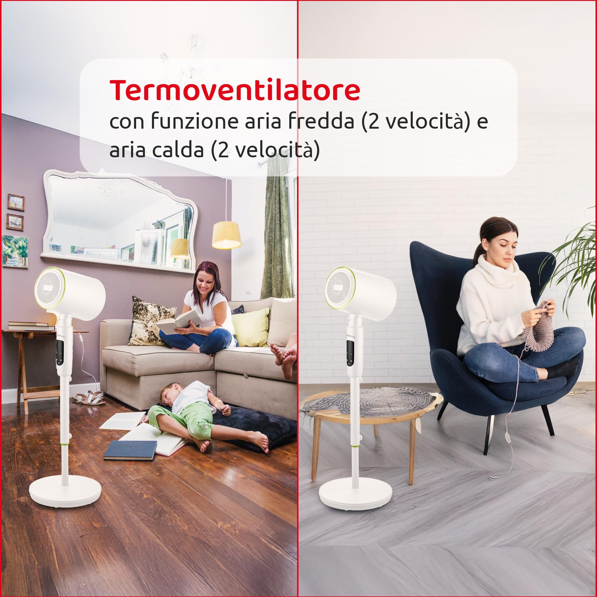 Melchioni Family | Termoventilatore da Terra con Telecomando, Funzione di Oscillazione e Up&Down, Regolabile, Ventilazione e Riscaldamento, Colore Bianco