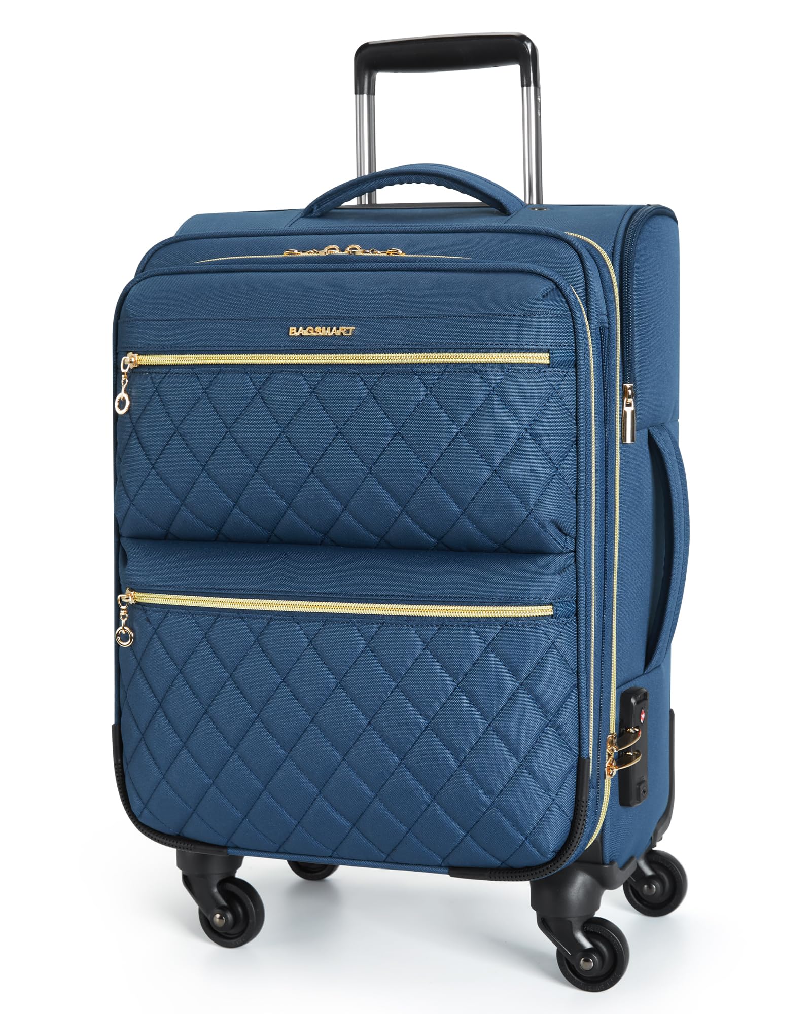BAGSMART Softside Expandable Luggage Airline Approved with Spinner Wheels, 20 Inch Carry On Luggage 22x14x9 with TSA Lock, Quilted Rolling Suitcases