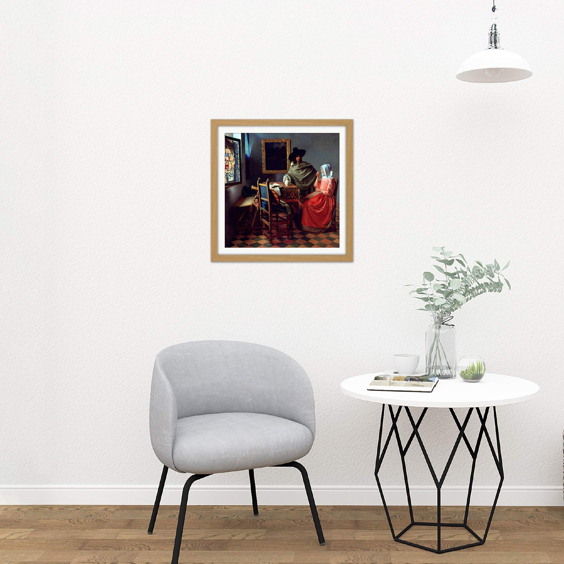 Jan Vermeer Van Delft The Glass Of Wine Square Wooden Framed Wall Art Print Picture 16X16 Inch, Framed Light Oak 16X16 - Image 2