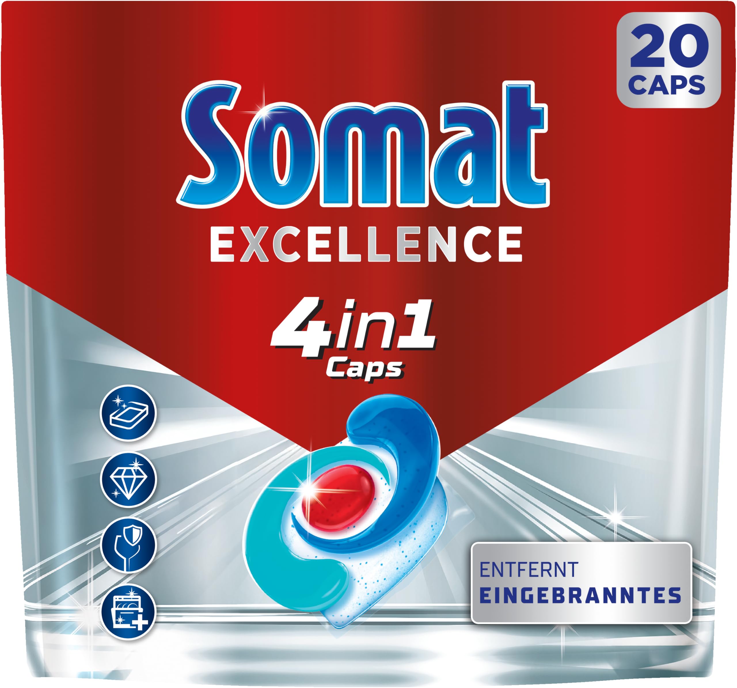 Somat Excellence 4in1 (20 Caps), schnellauflösende Spülmaschinen Tabs
