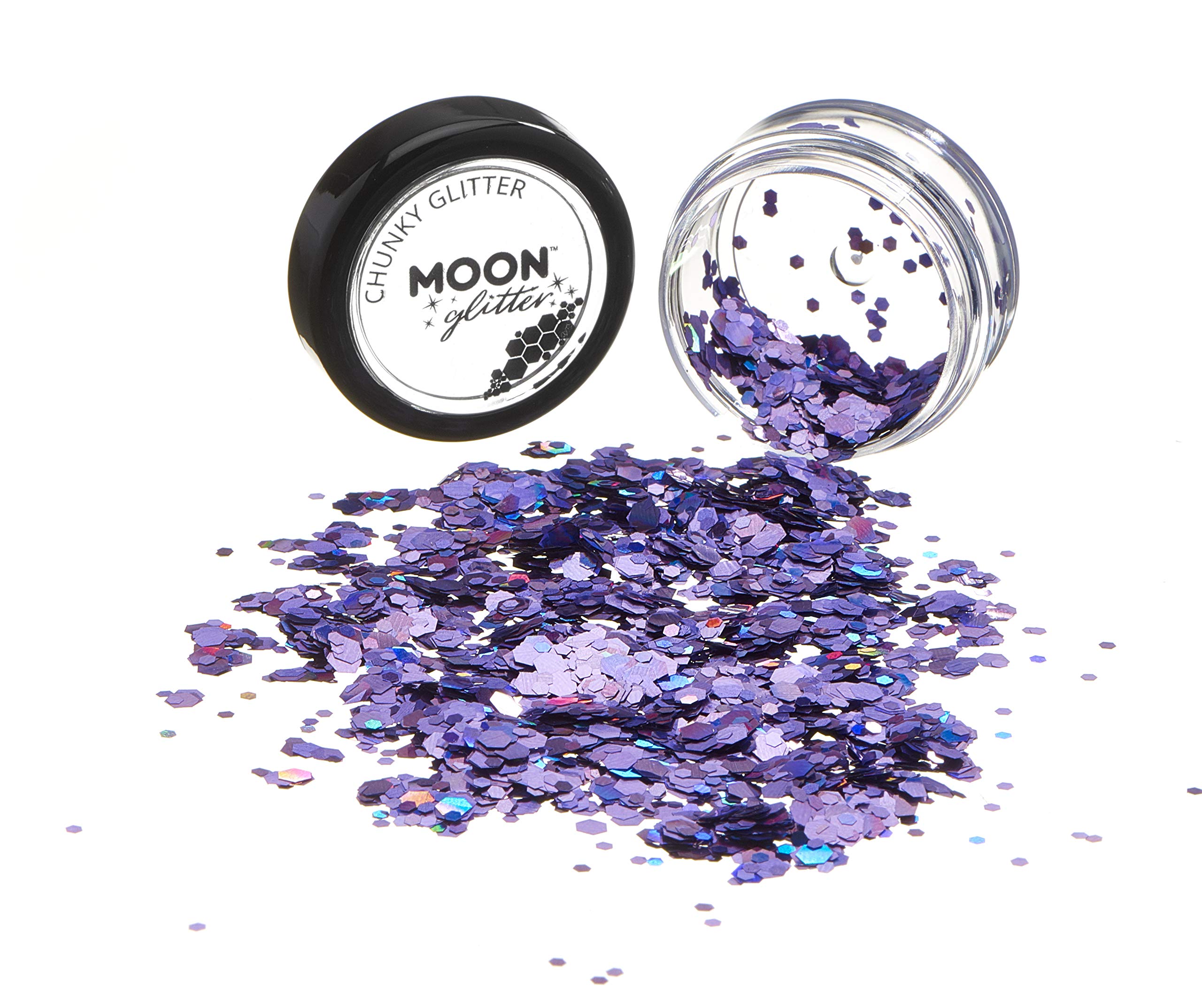 Chunky Holographic Glitter by Moon Glitter - Purple - Cosmetic Festival Makeup Glitter for Face Body, Nails, Hair, Lips - 3g - Image 3