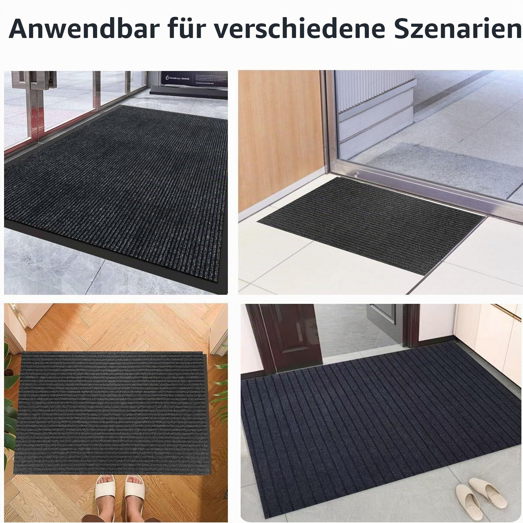 Fussmatte Aussen 110 x 140 cm Schmutzfangmatte rutschfest, Waschbar & Wetterfest Sauberlaufmatte für Flur für Innen & Außen, Schwarz