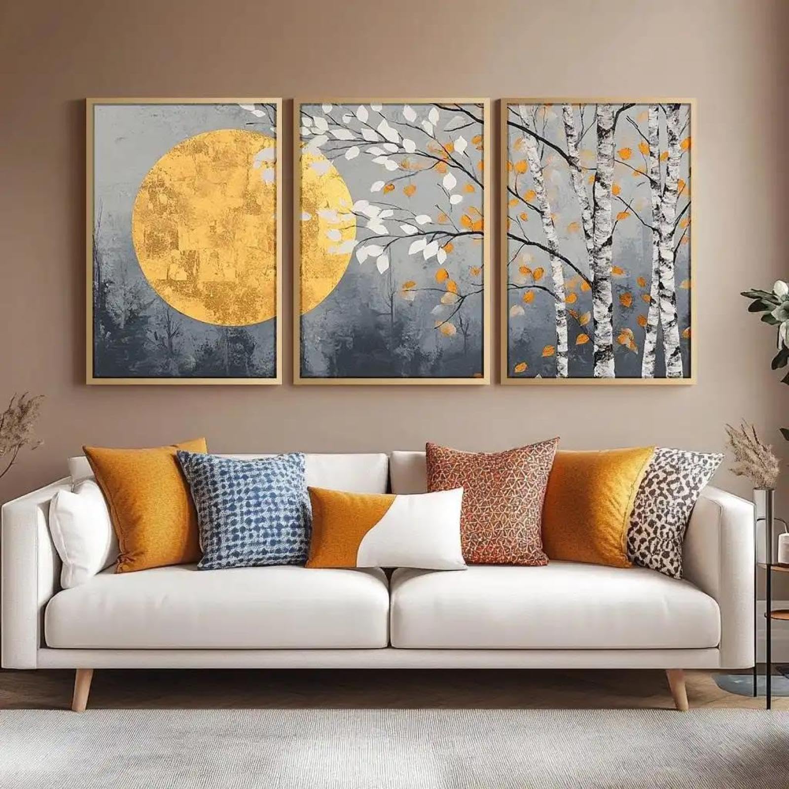 Baibexing Abstract Moon Tree Gray Canvas Painting Poster And Prints Wall Art Picture For Living Room Home Decor 50X70Cmx3Pcs Unframed