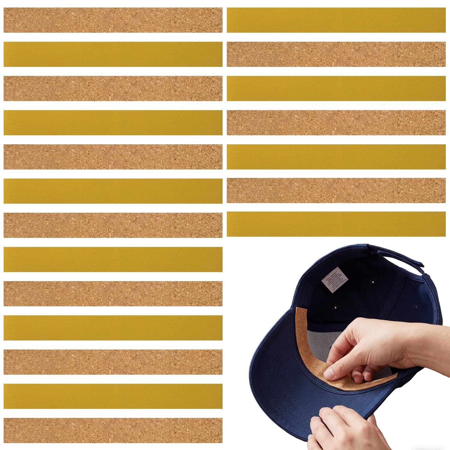 YAWYO 20 Pcs Hat Size Reducer, Self-Adhesive Cork Strips for Adjusting the Hat Size, Hatband Inside Reducing Tape for Men Women Hats Caps