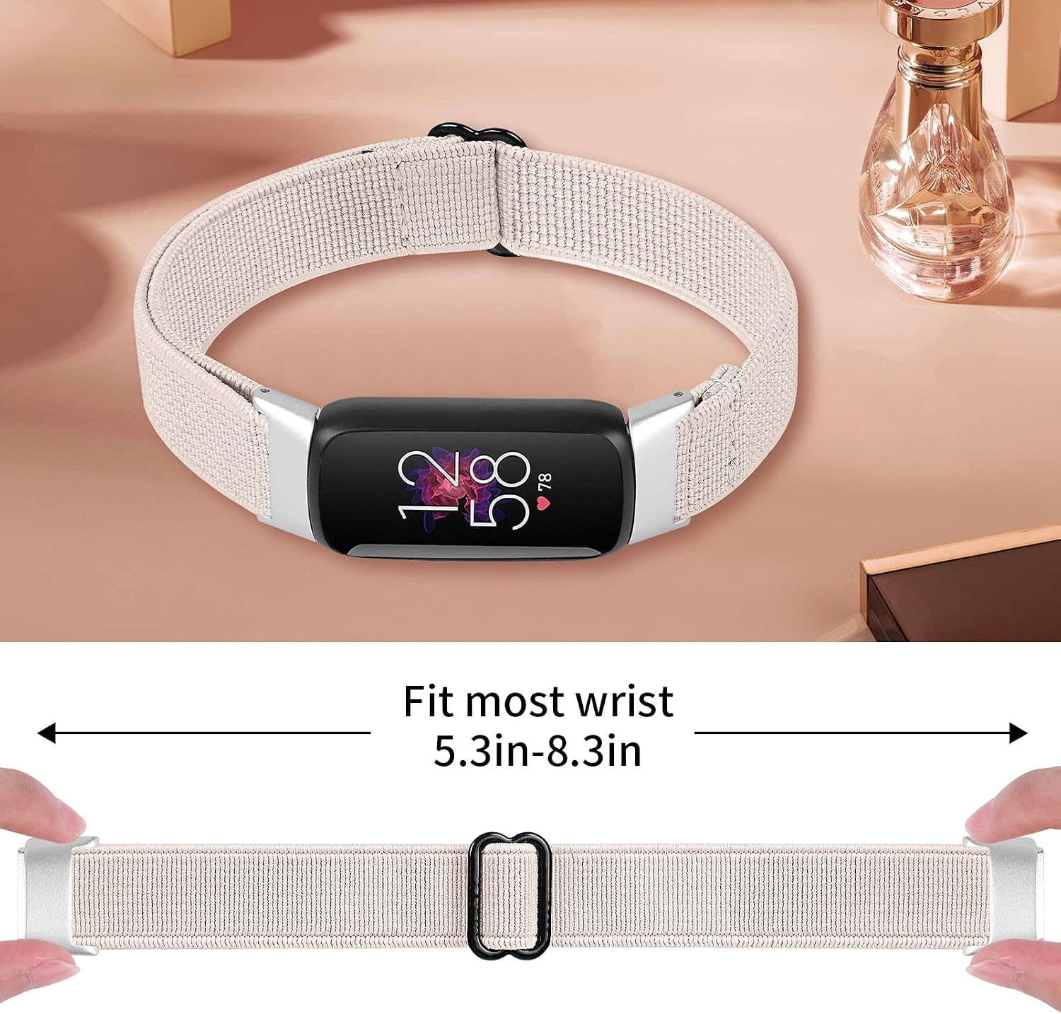 OCEBEEC Stretchy Sport Bands Compatible with Fitbit Luxe, Adjustable Elastic Nylon Wristband Replacement for Fitbit Luxe Fitness and Wellness Tracker for Women Men(Apricot)