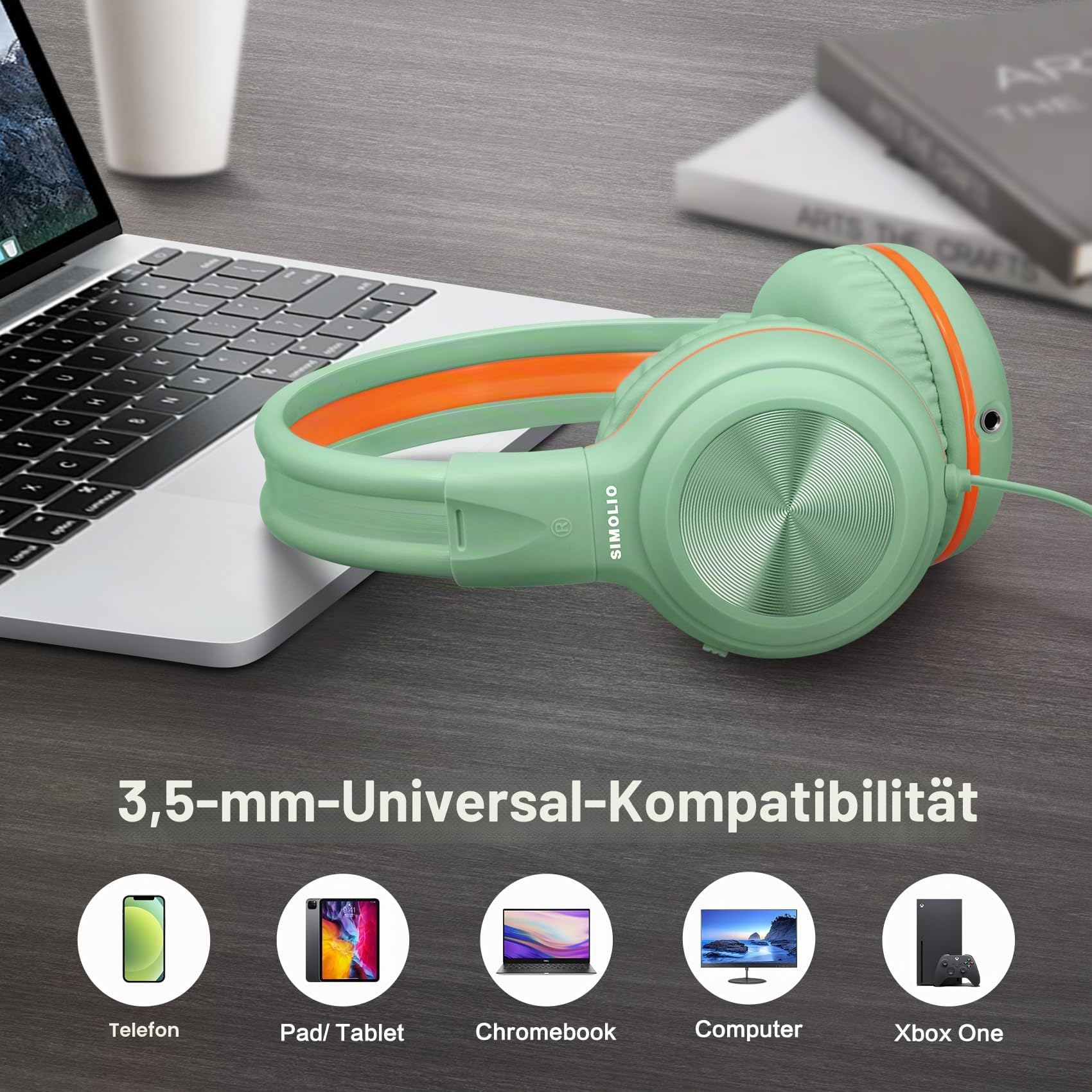 SIMOLIO Kopfhörer mit Kabel, Over Ear Kopfhörer mit MIC, Wired Headphones for Schule, Computer, Tablet, mit Music Sharing Anchluss