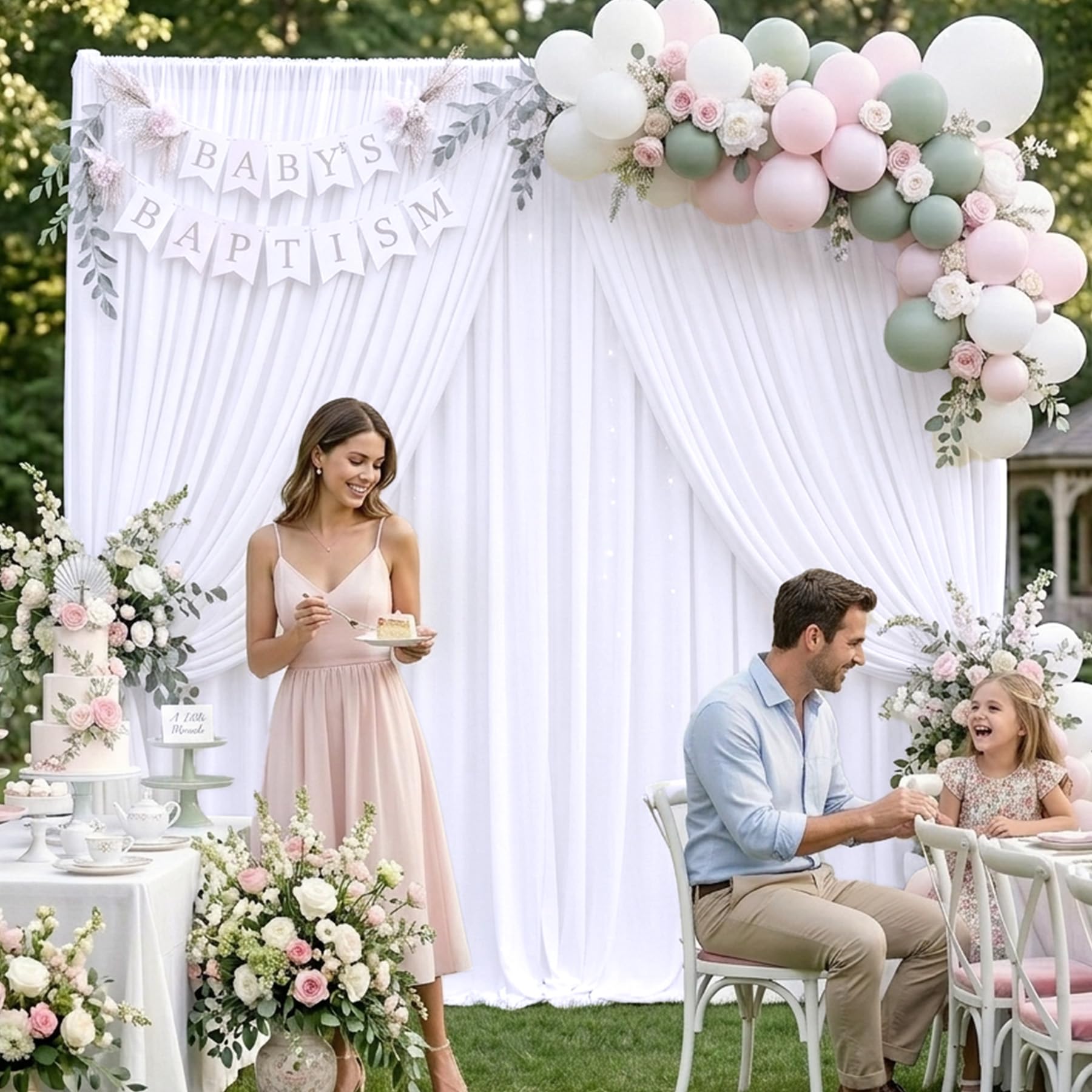 20ft x 10ft Wrinkle Free White Backdrop Curtains for Parties, Polyester Photo Backdrop Drapes 4 Panels 5x10ft for Wedding Graduation Birthday Party Photography Background — view 9