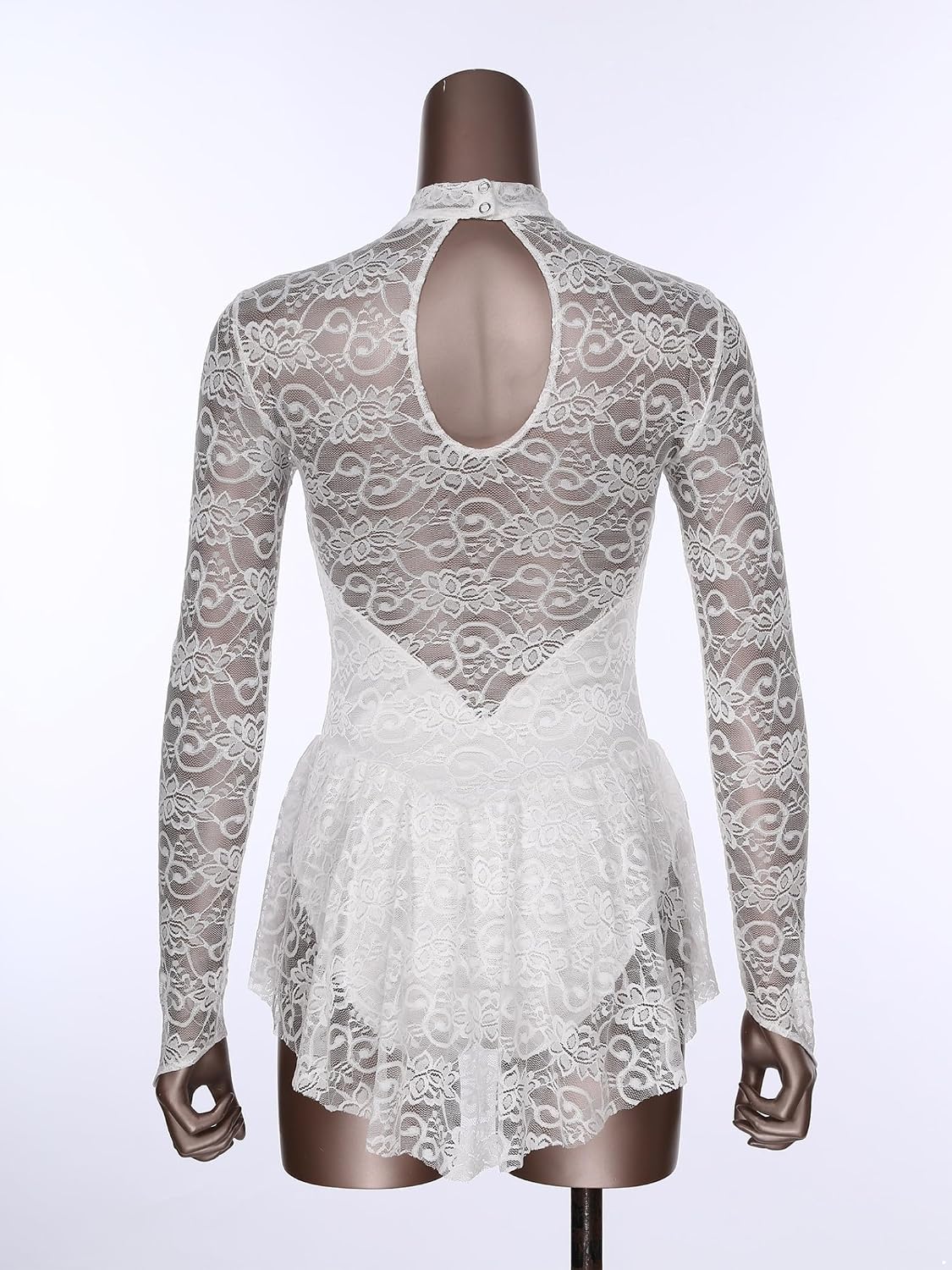 Women's Figure Ice Skating Competition Dress Lace Floral Long Sleeve Skirt Leotard Ballet Dance Costume