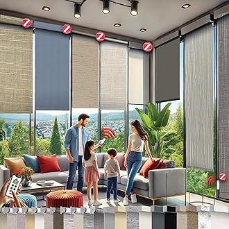 HILADUO Custom Motorized Blackout Roller Shades – Smart Electric Blinds Work with Apple Home, Alexa & Google Home – 100% Light Blocking Thermal for Bedroom (20"-105" Width)