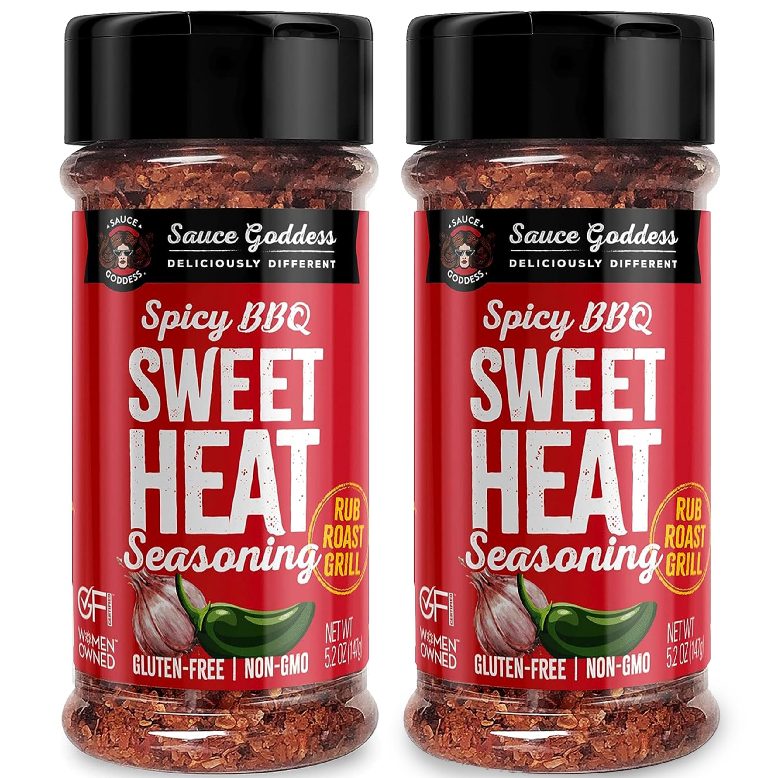 Sauce Goddess BBQ Sweet Heat Spice Shaker (2-Pack) - BBQ Rub with Brown Sugar and Has a Nice Garlic Flavor. Combination of Spicy and Sweet Seasonings and Spices for Cooking