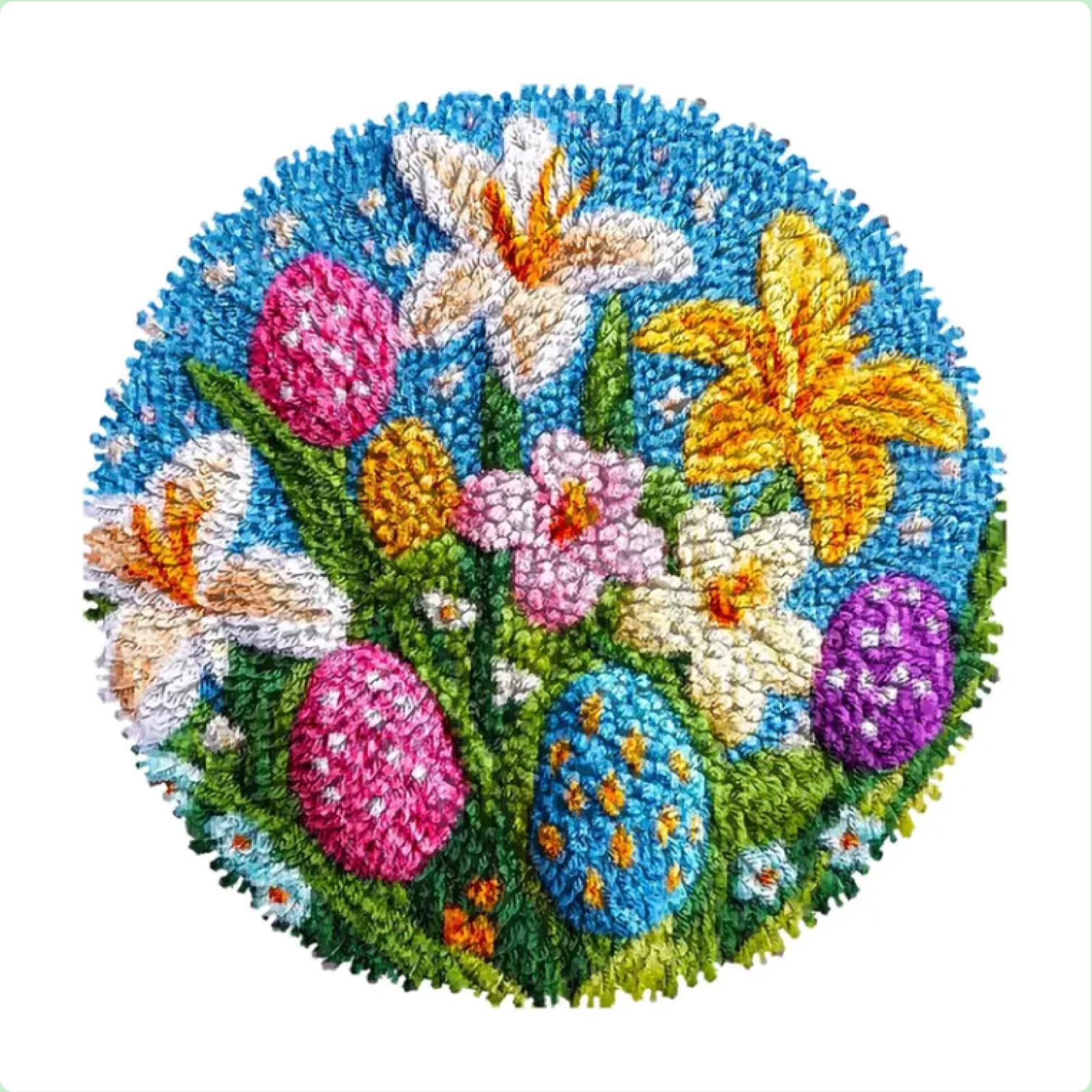 XDEGHUANGSS Latch Hook Rug Kit: Easter Eggs and Lily Flowers Design