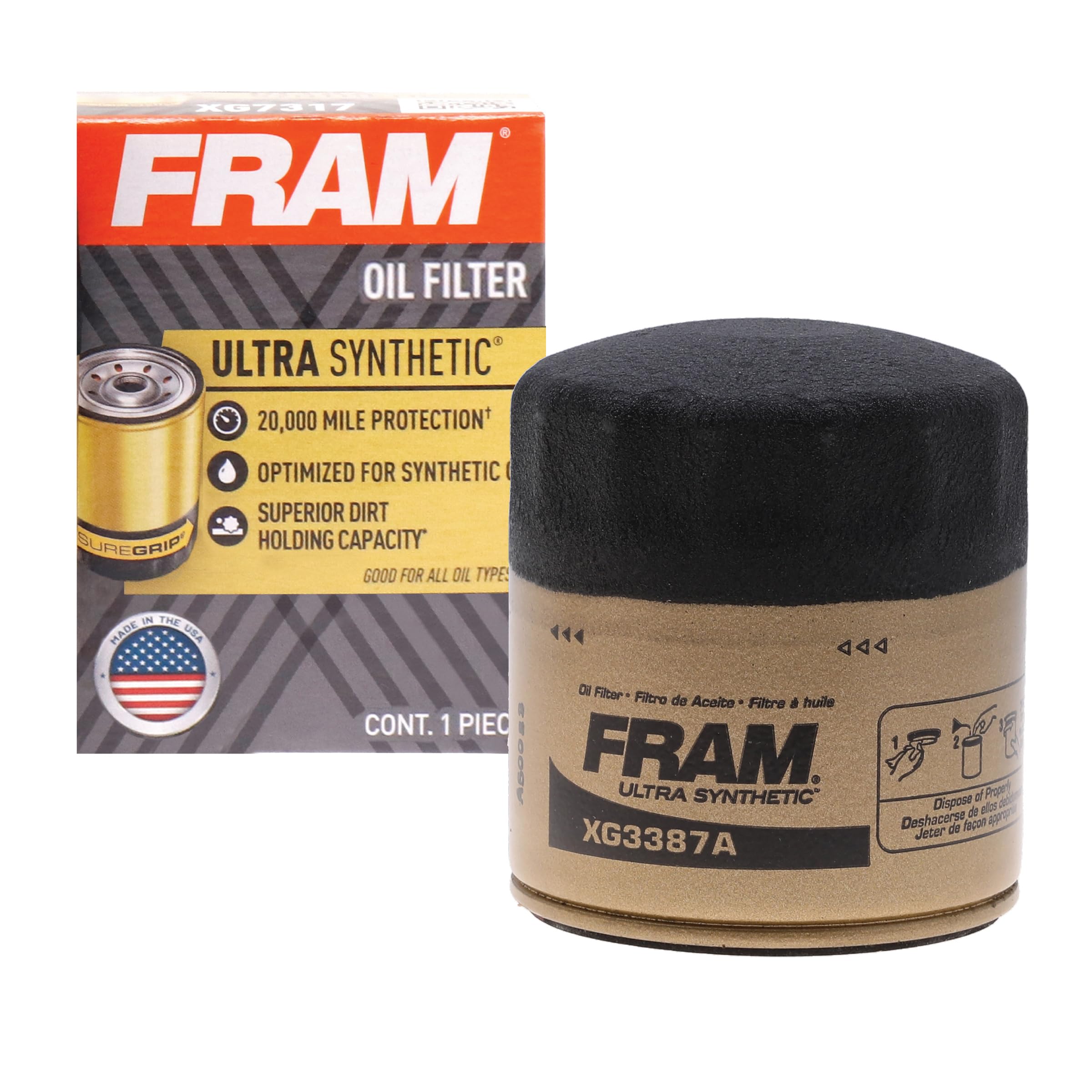 FRAM Ultra Synthetic XG3387A 20K Mile Change Automotive Replacement Engine Oil Filter for Synthetic Oil Changes, Premium Vehicle Engine Protection Oil Filter for Select Vehicle Model Years