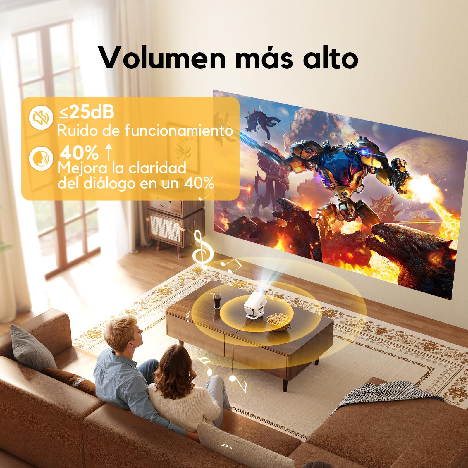 Proyector 4K [Apps Integrada & Auto Focus/Keystone] 2026 Upgraded AKIYO O4 Proyector Portátil 20000 Lumen con Android TV y Dual Control, con WiFi6 Bluetooth5.4 Zoom 50%, Cine en Casa para HDMI/USB/PS5