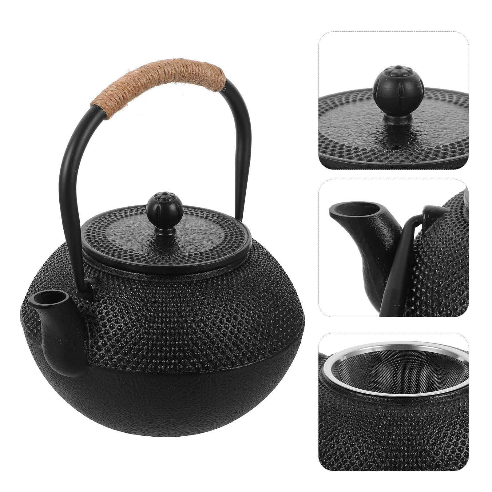 SOLUSTRE Théière en Fonte, Théière Japonaise 1200ml Noire avec Infuseur en Acier Inoxydable et Couvercle, Sûre pour Cuisinière, Déco de Table, Fêtes du Thé