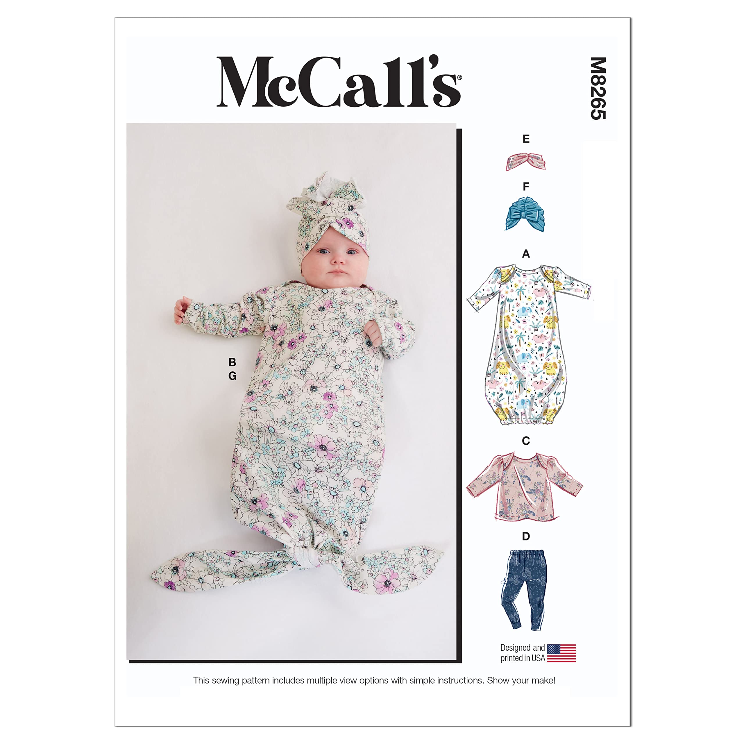 McCalls Sewing Pattern 8265 Headwear, Tops, Trousers, Dresses