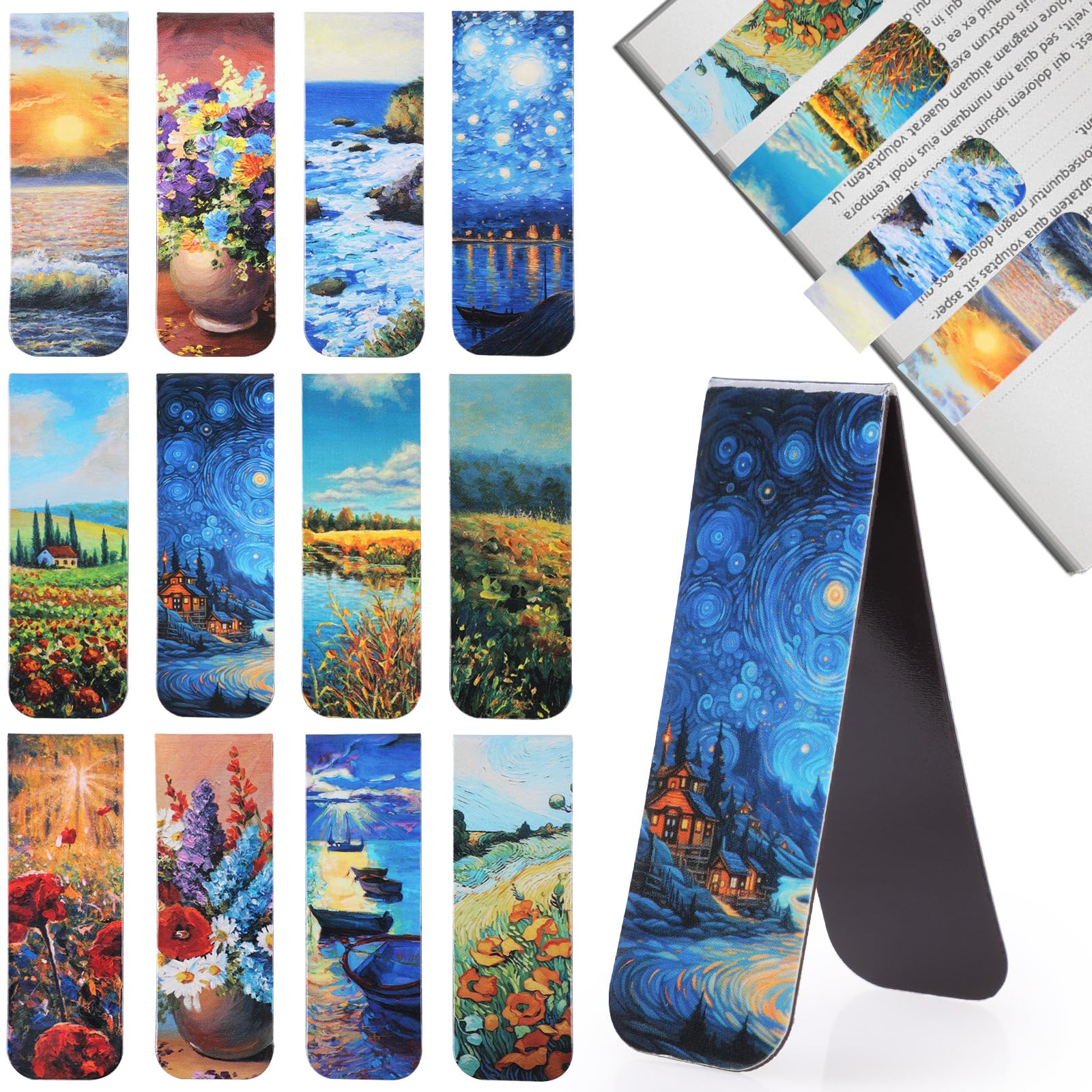 Lesezeichen Magnetisch,GeeRic 12 Stück Magnet Lesezeichen,Berühmte Gemälde,für Lehrer, Studenten, Buchliebhaber, Schule Heimbürobedarf