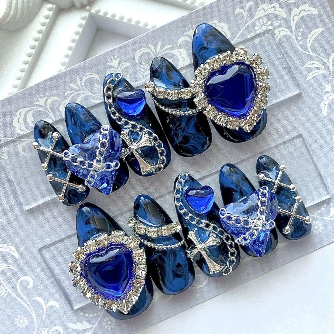 Amazon.co.jp: ネイルチップ 量産型 地雷 サブカル ブルー ブラック  