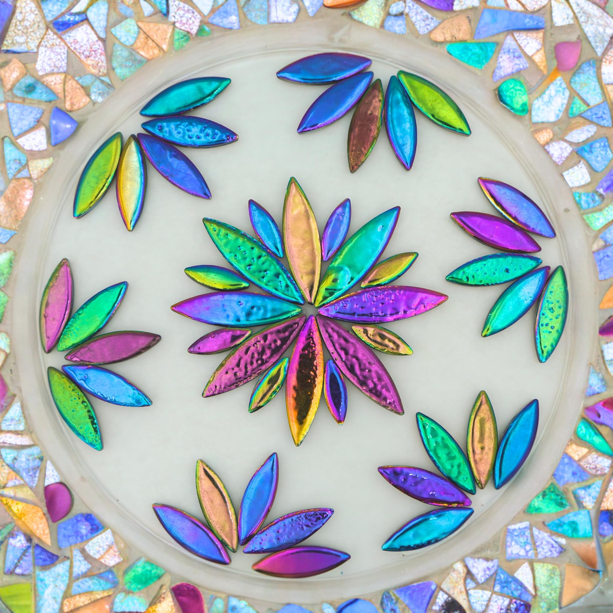 Yuvori 1.1 lbs Ceramic Leaf-Shaped Mosaic Tiles, Mixed Sizes, DIY Decor for Bathrooms Living Rooms, Kitchens, Gardens (Rainbow) - Image 4