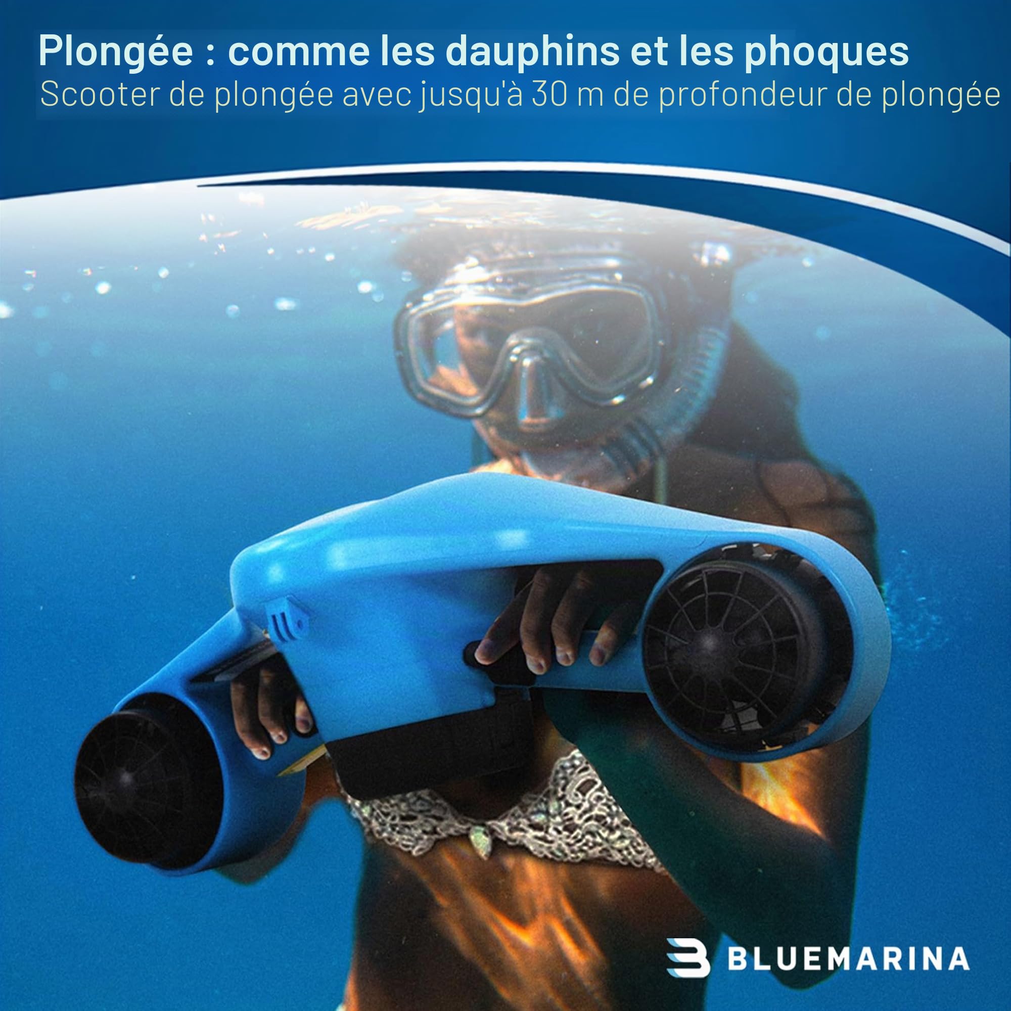 Bluemarina Orca scooter de plongée sous-marin 2 moteurs 500W 3 vitesses 30 mètres