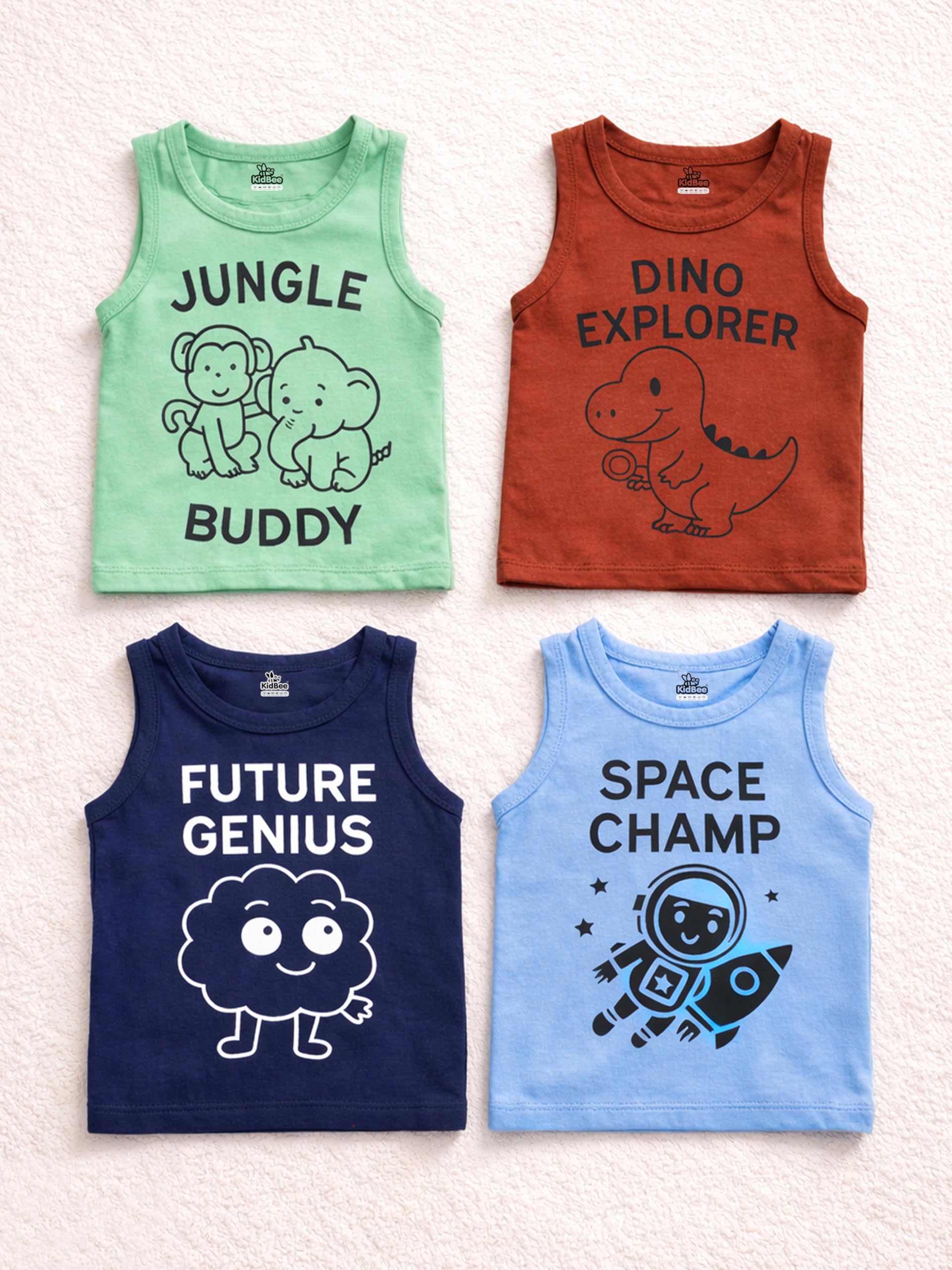 Kidbee Printed Cotton Vests for Boys & Girls (Pack of 4)-picture-32