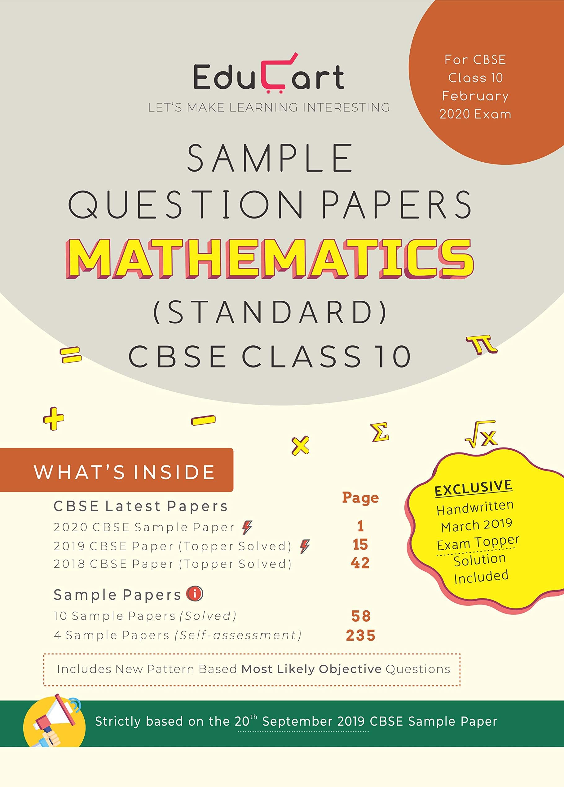Educart CBSE Sample Question Papers Class 10 Mathematics (Standard)