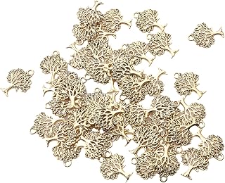 50 Pcs Tree Charms Antique Silver Gold Tree of Life Pendants Beads Metal Accessories for DIY Jewelry Making Kit Jewelry Findings Supplies Crafting Art Project Necklace Bracelet Key Chain