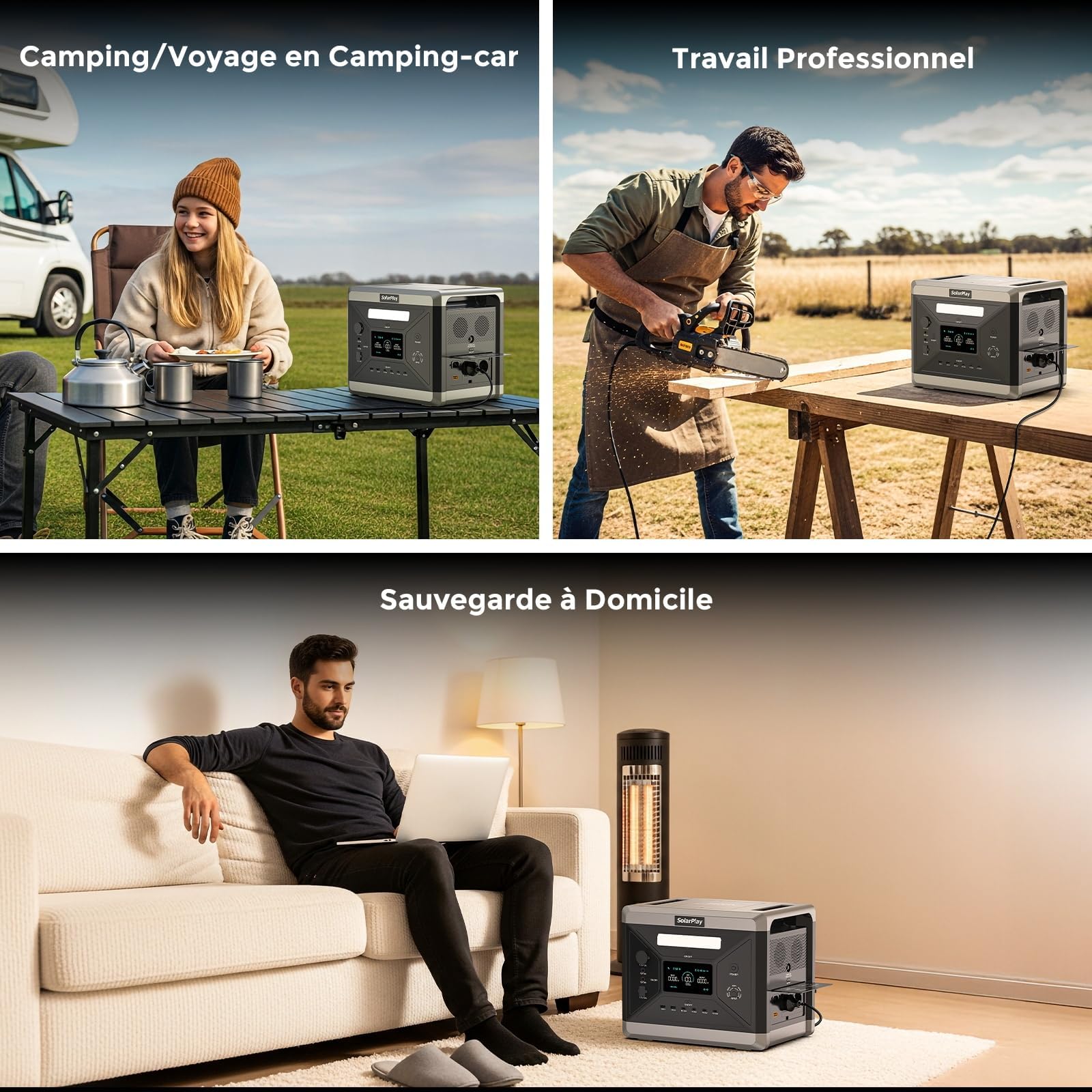 SolarPlay Generateur Électrique Portable 2400W, 2160 Wh LiFePO4 Batterie 220-240V Nomade, Groupe Electrogene Silencieux, 13 Ports - Générateur Solaire Camping Power Station