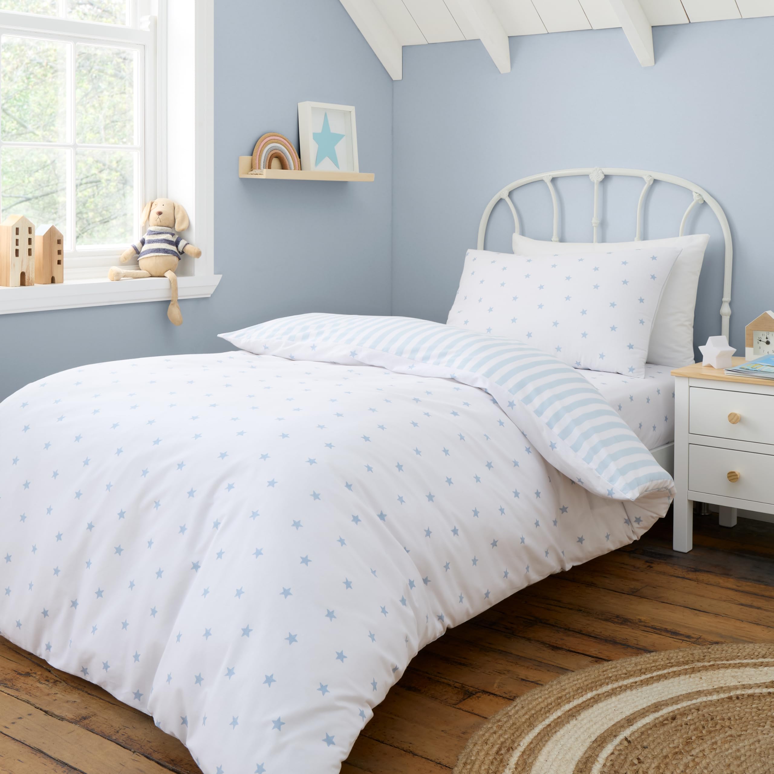 Bianca Mini Star & Stripes Reversible Cotton Duvet Cover Set - Junior - Blue