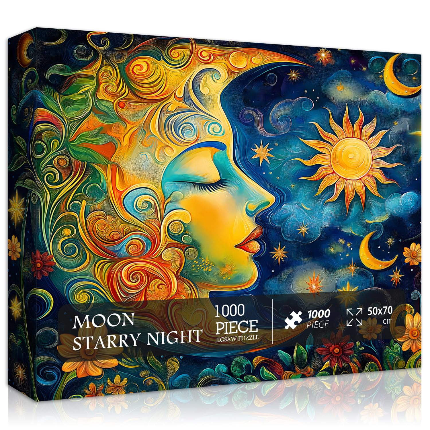 PICKFORU Moon Puzzles for Adults, Starry Night Puzzle 1000 Pieces, Sun Star Flower Art Puzzle, Impossible Difficult Hard Challenging Jigsaw Puzzles for Adults