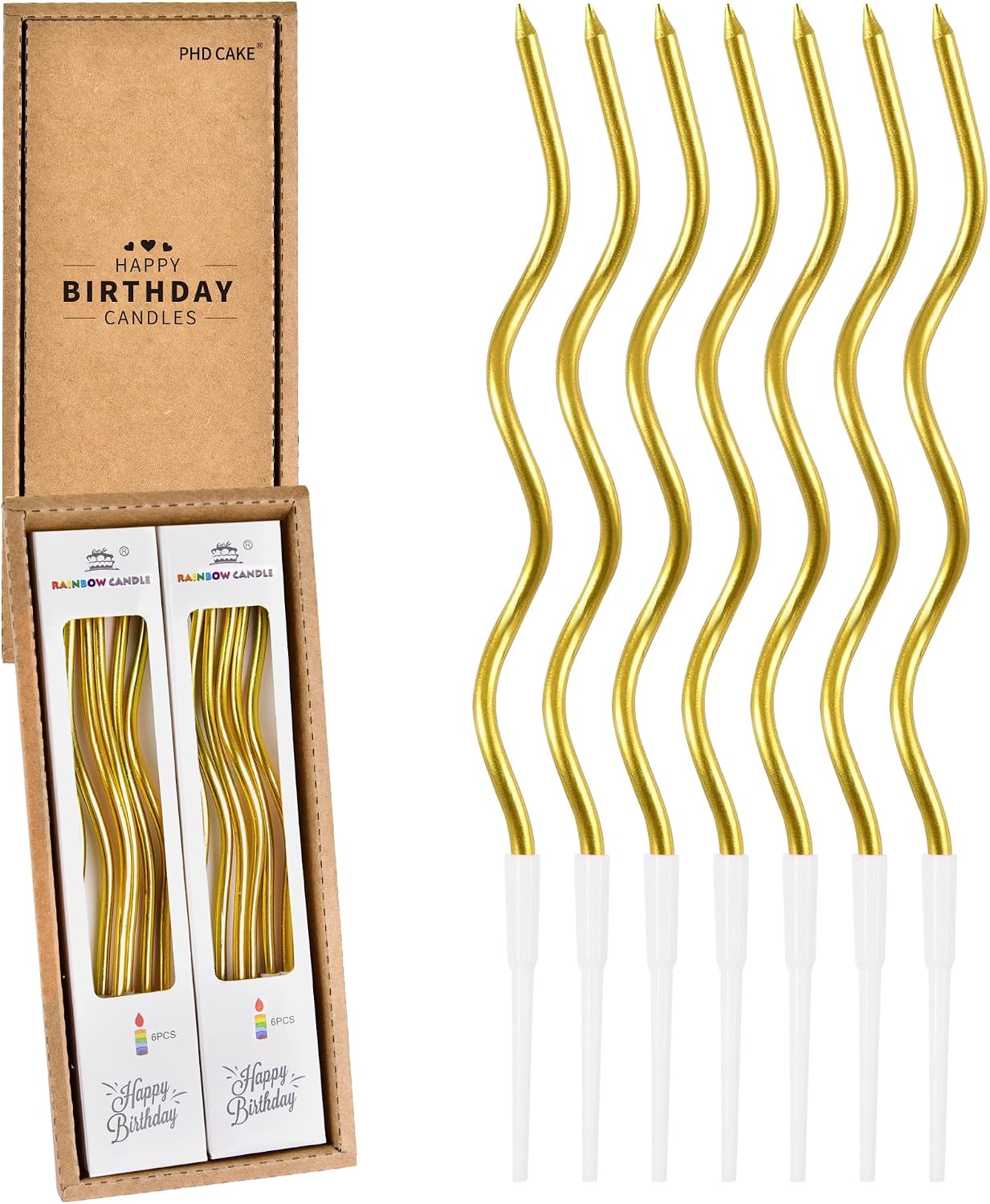 PHD CAKE 12-Count Gold Spiral Long Thin Metallic Birthday Candles, Cake Candles, Birthday Parties, Wedding Decorations, Party Candles