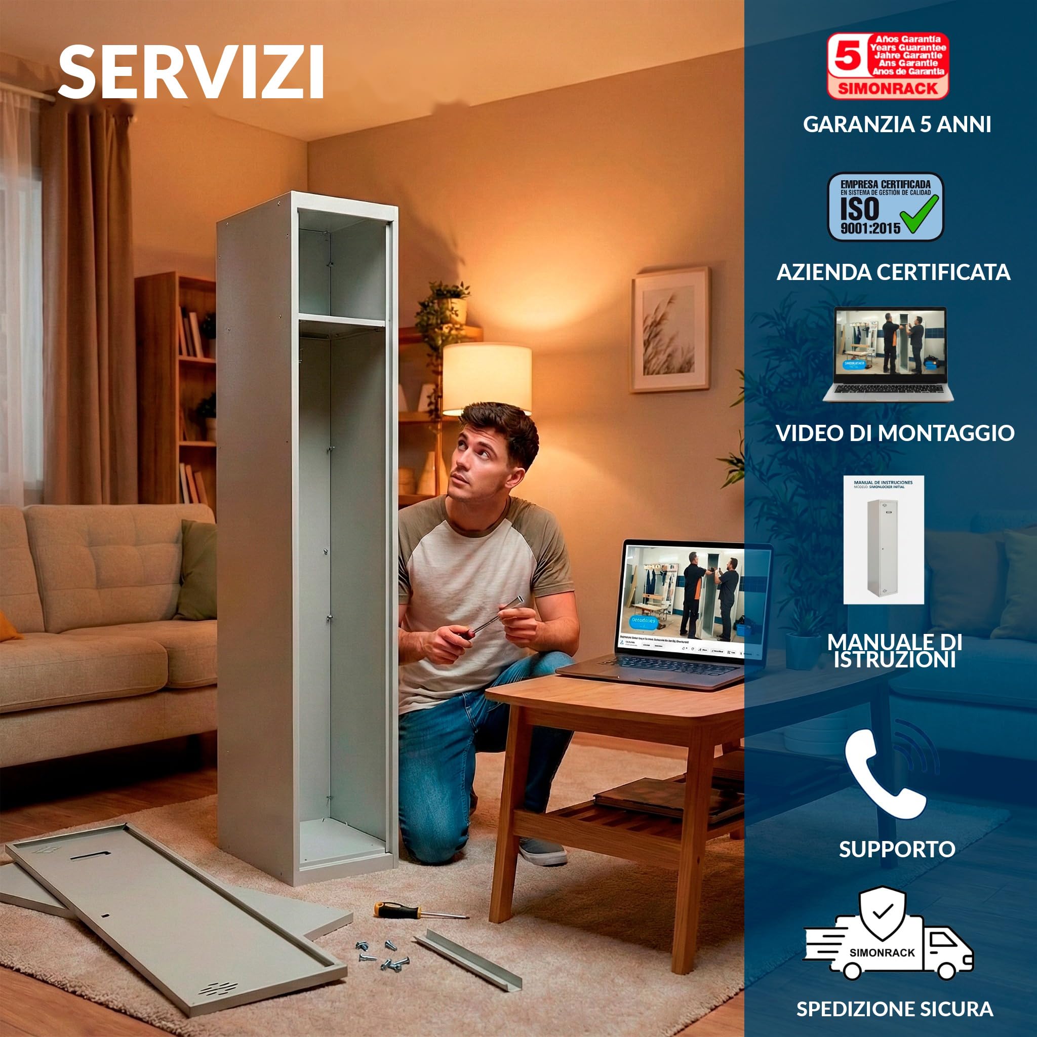 Simon Rack Armadietto Spogliatoio Metallico, 1800 x 400 x 500 mm, 2 ante, con serratura e 2 chiavi, grigio - Simonlocker