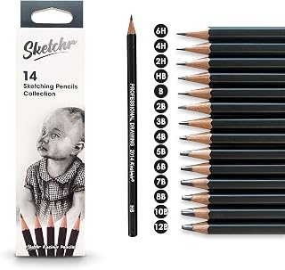 Sketching pencils set 14 pcs professional drawing set graphite 12B 10B 8B 7B 6B 5B 4B 3B 2B B HB 2H 4H 6H For professionals students artists and beginners children and adults by Sketchr