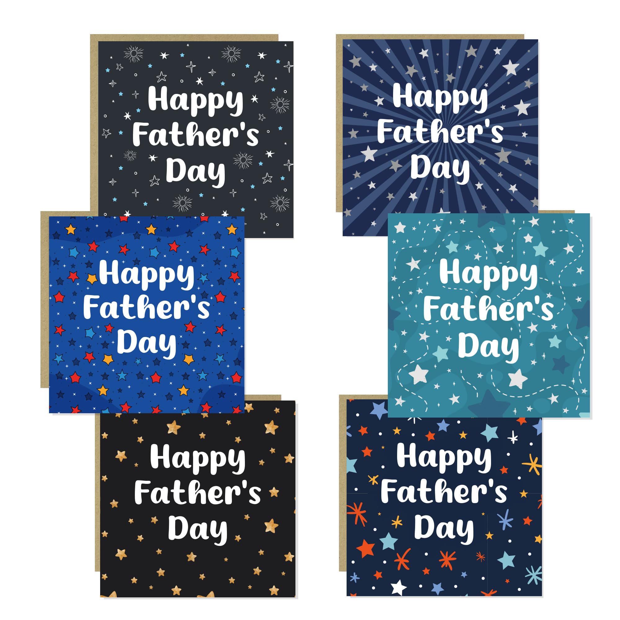 RED OCEAN Pack of 6 Father's Day Cards with Envelopes - Happy Father's Day Cards Set, 6 Designs for Dad, Grandad, Greeting Card Multipack 145x145mm With Kraft Envelopes
