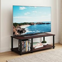 2-Tier No Tools Mid Entertainment Center with Open Shelf, TV Console for TV up to 46 Inch with Tubes, TV Stand, for Bedroom, Living Room, Dark Cherry