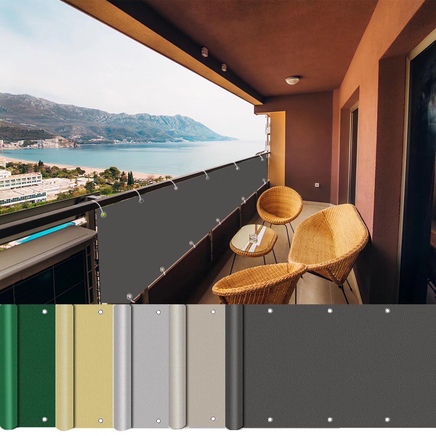 GLDYTVF Outdoor Balcony Canopy 200x800 cm Weatherproof with Eyelets Nylon Ties & Cord for Garden Patio Balcony Stylish Anthracite Shade Solution