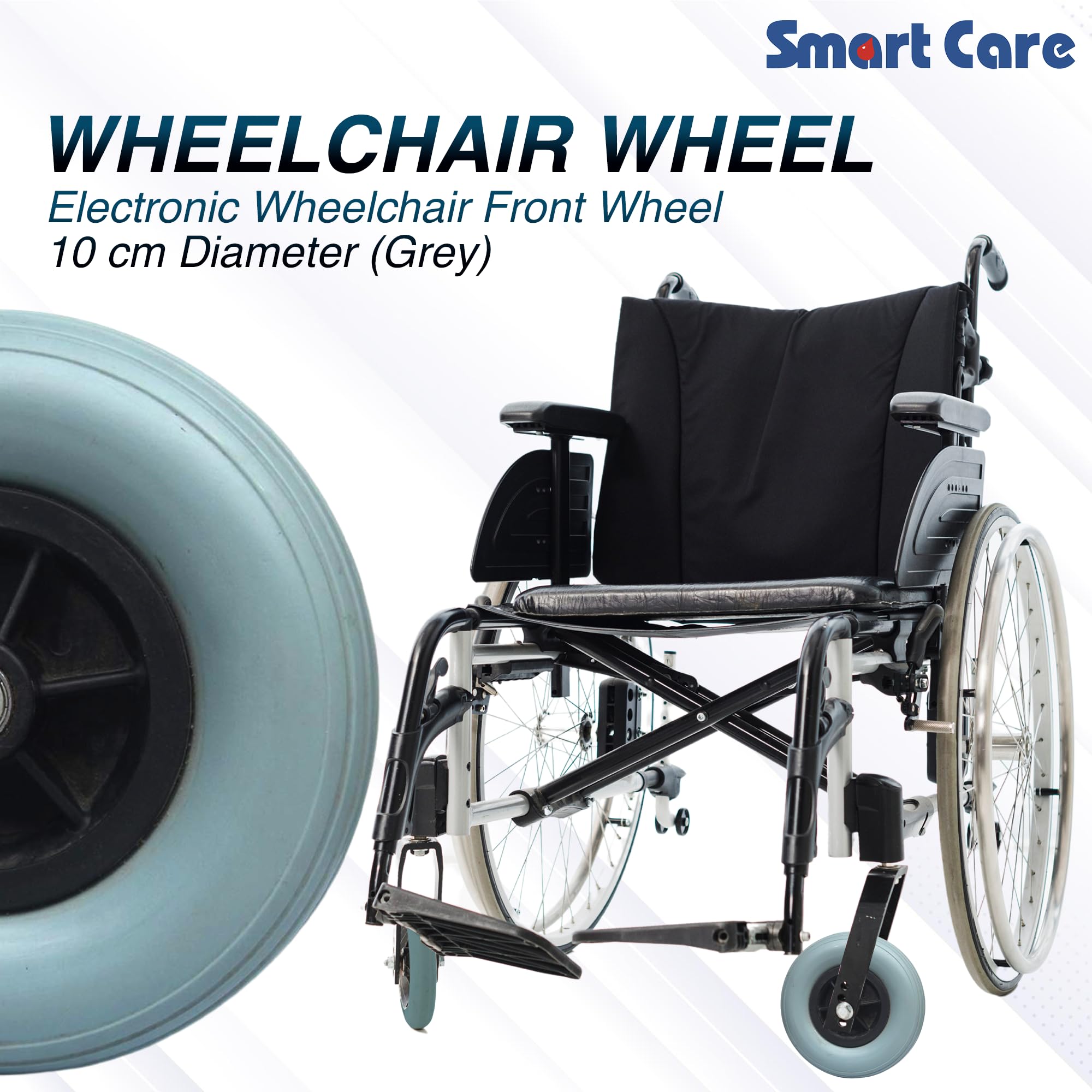 SMARTCARE 20 cm Diameter Electronic Wheelchair Front Wheel (Grey) - Enhance Your Mobility (1 Unit) 4