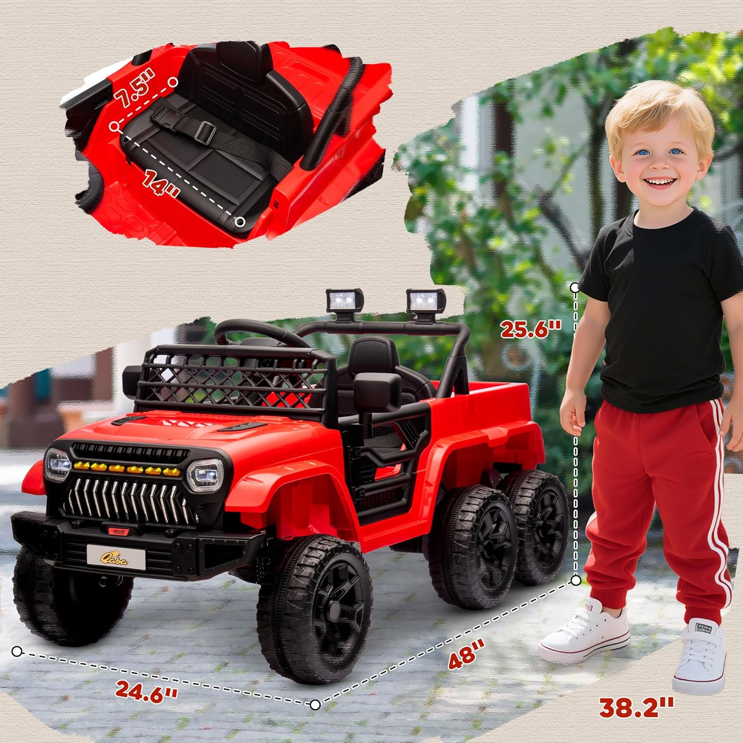 Qaba 12V 4x4 Kids Ride on Truck with Back Trailer, 2WD/4WD Switchable Kids Electric Car with Parent Remote Control, Spring Suspension System, Soft Start, Music, LED Light, Horn, Red
