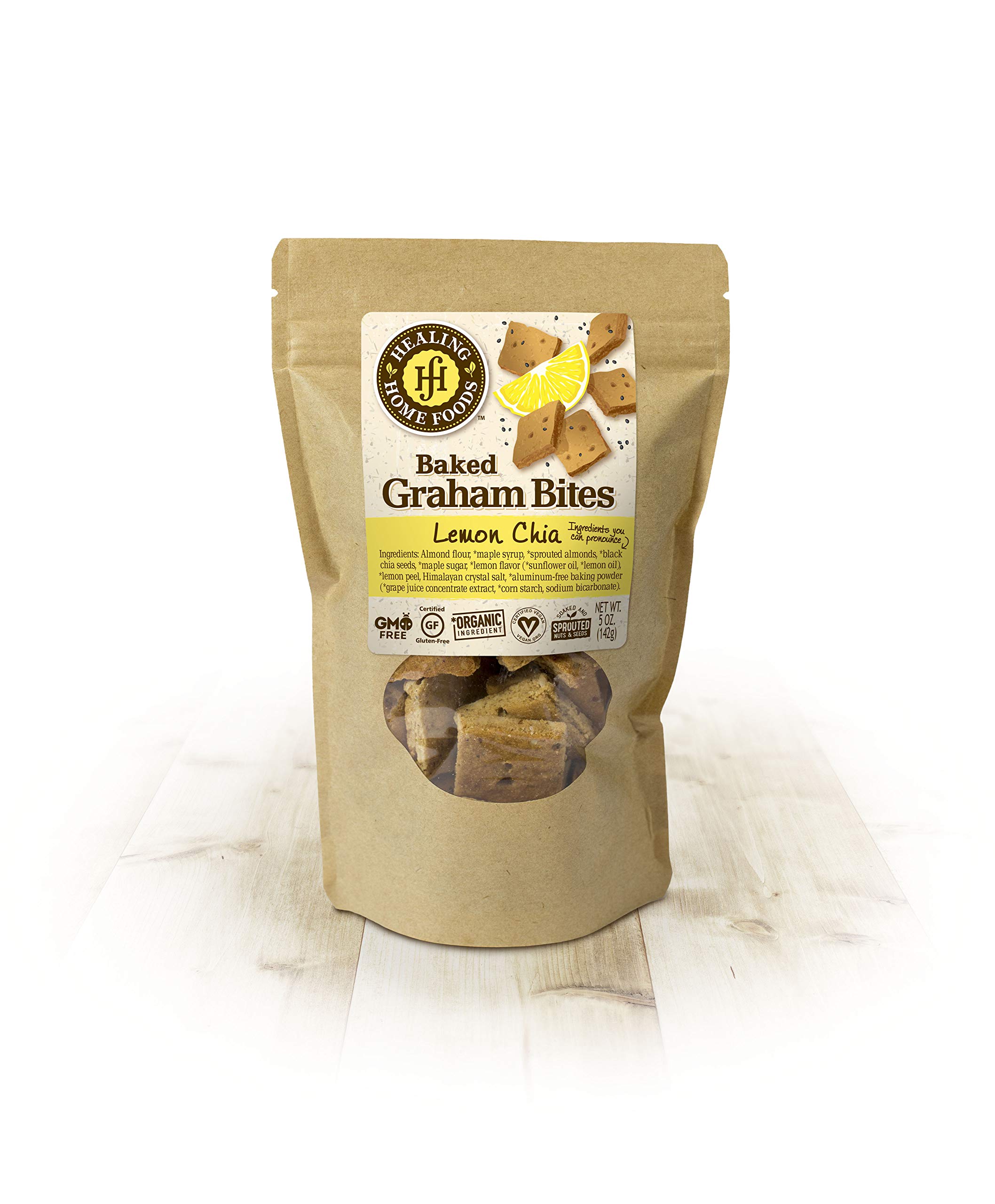 Healing Home Foods Lemon Chia Graham Crackers, Gluten Free Snacks for Adults, Almond Flour and Organic Chia Seeds, Healthy and Grain Free Baked Graham Crackers, 5oz (1Pack)