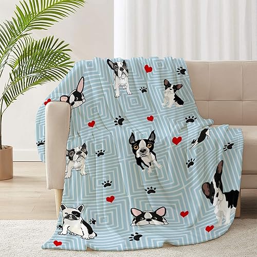 Miniatura 2 de ARNOVIC Red Hearts Boston Terrier - Manta de franela suave para sofá, sofá, decoración del hogar, para sofá, cama, lujosa, cálida y acogedora para