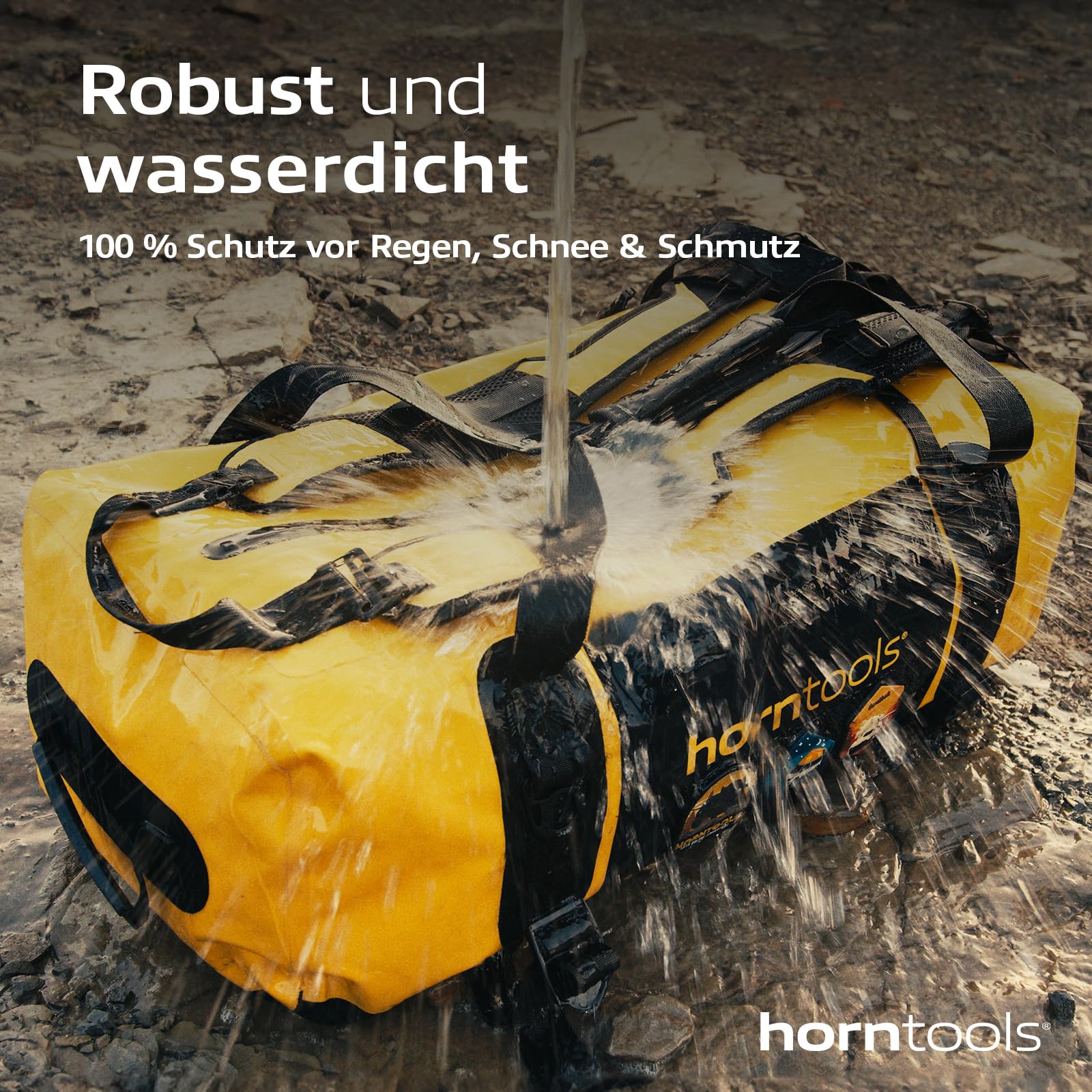 horntools Expedition Tasche - 90l - 100% Wasserdicht - Abnehmbare Tragegurte - Tragbar als Duffle Bag oder Rucksack - Reisetasche, Sporttasche, Motorradtasche - Gelb