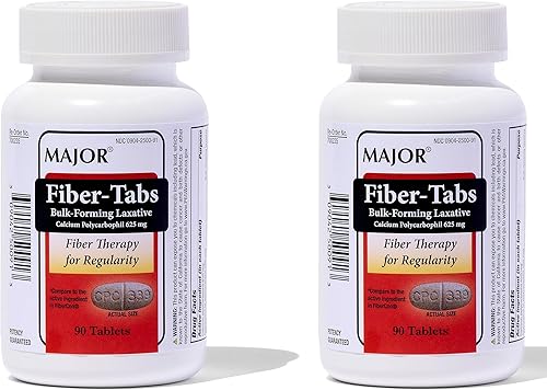 MAJOR Fiber-Tabs - Tabletas de 625 mg - Terapia de fibra para regularidad - Alivio ocasional del estreñimiento para adultos - 90 unidades (paquete